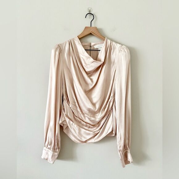 NWT ASTR The Label Lilith Long Sleeve Cowl Neck Satin Blouse in Champagne - L - Picture 4 of 11